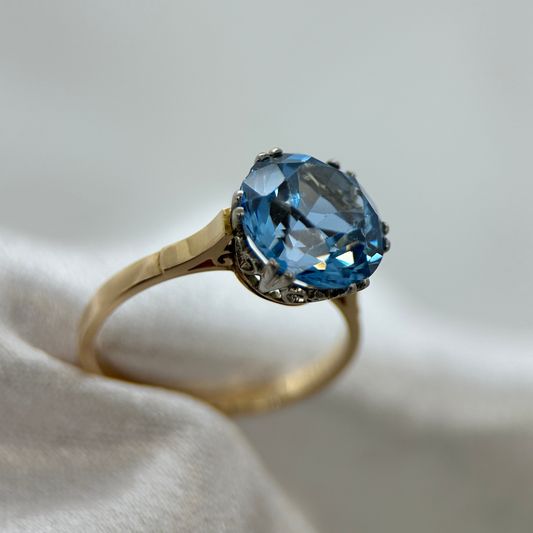 18K Vintage Ring med Blå Glassten, 1947