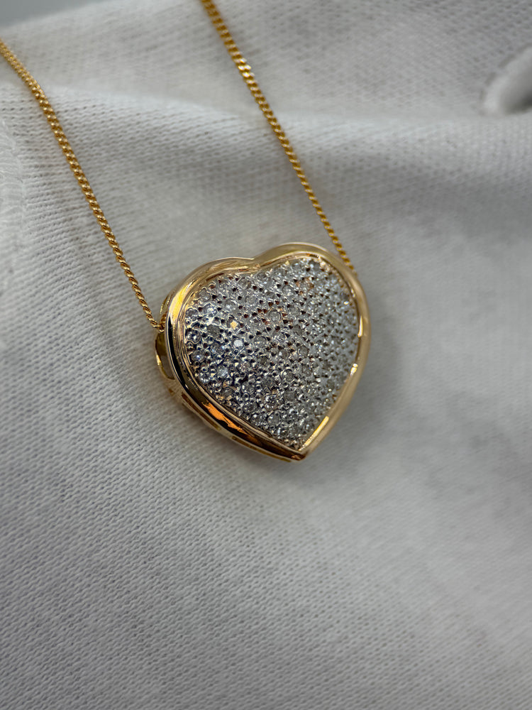 18K Hjärtformat diamanthänge – Bicolour, Pavé