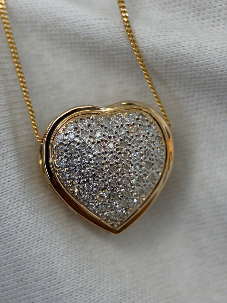 18K Hjärtformat diamanthänge – Bicolour, Pavé