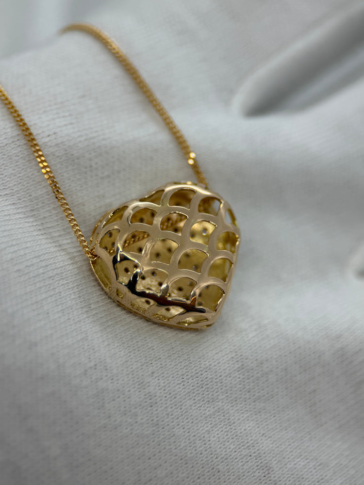 18K Hjärtformat diamanthänge – Bicolour, Pavé