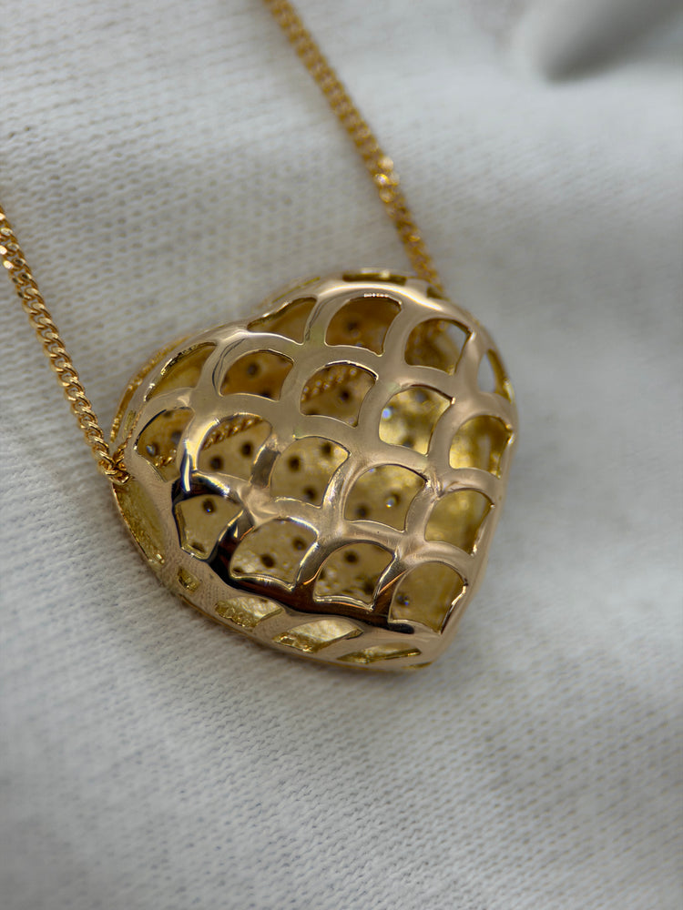 18K Hjärtformat diamanthänge – Bicolour, Pavé