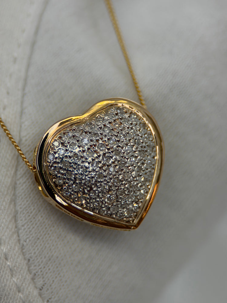 18K Hjärtformat diamanthänge – Bicolour, Pavé