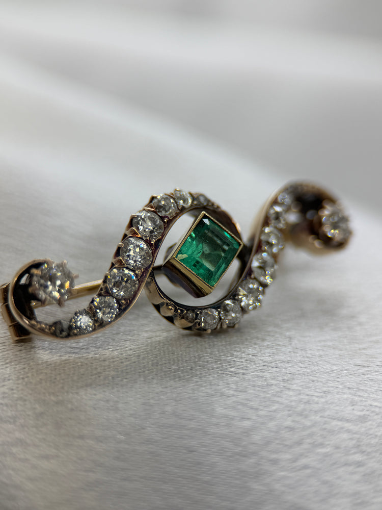 Guld Smaragd- och Diamantbrosch – sent 1800-tal, 6.5g