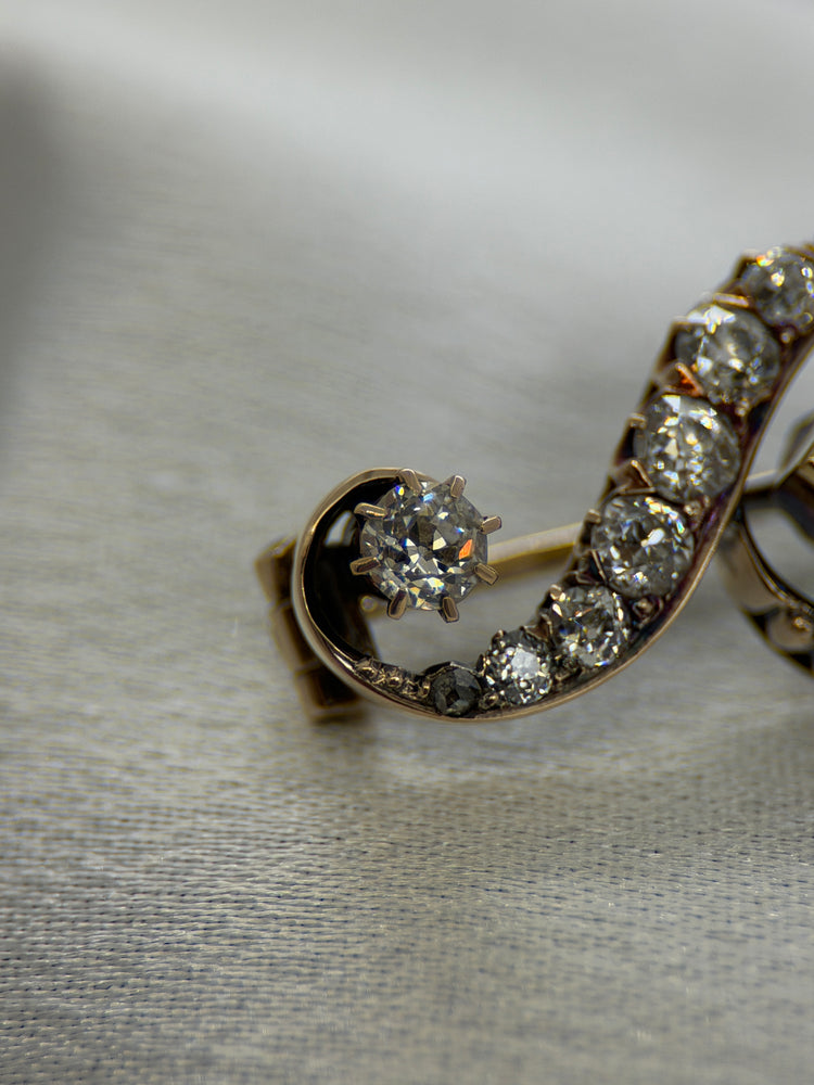 Guld Smaragd- och Diamantbrosch – sent 1800-tal, 6.5g