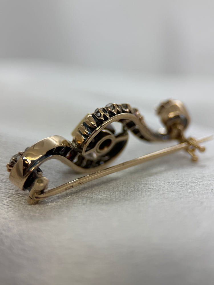 Guld Smaragd- och Diamantbrosch – sent 1800-tal, 6.5g