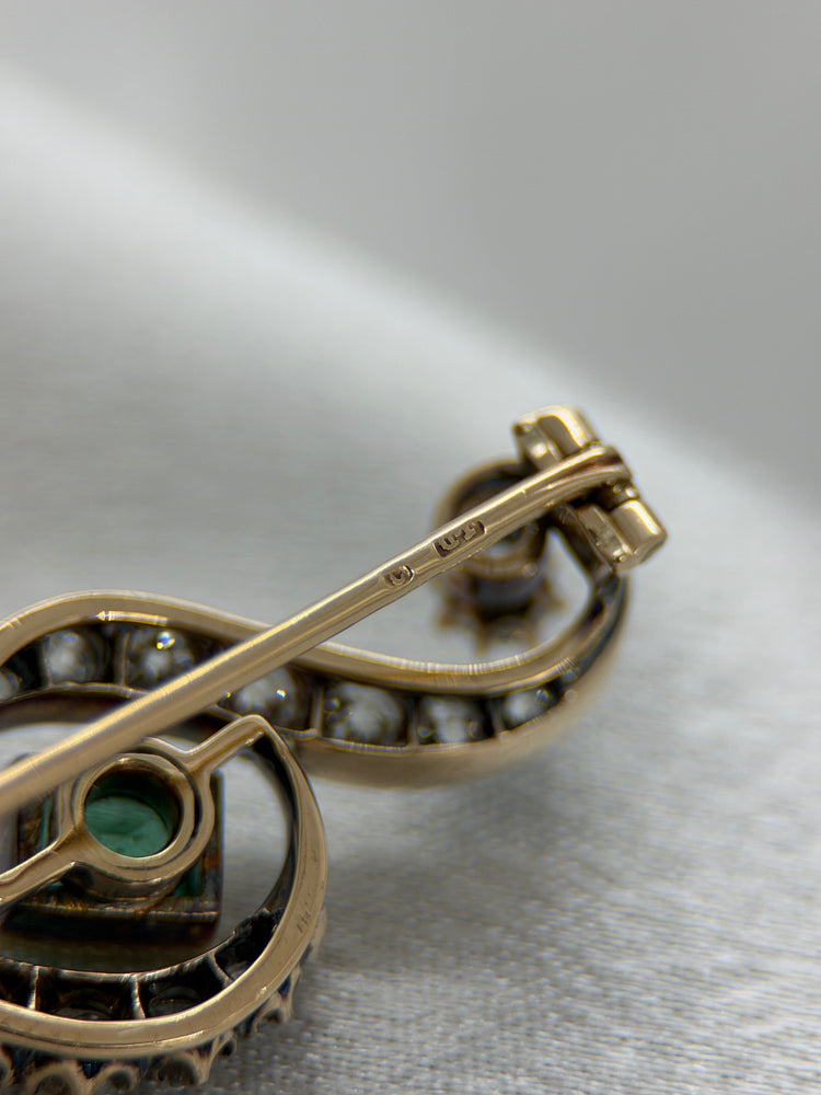 Guld Smaragd- och Diamantbrosch – sent 1800-tal, 6.5g