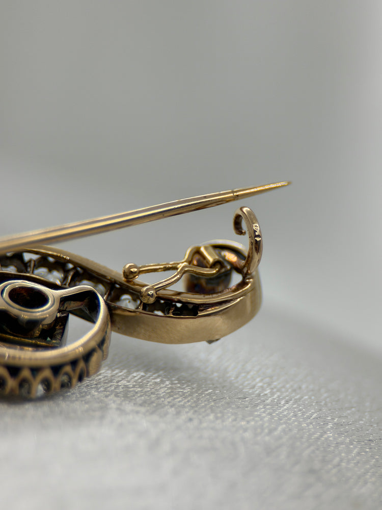 Guld Smaragd- och Diamantbrosch – sent 1800-tal, 6.5g