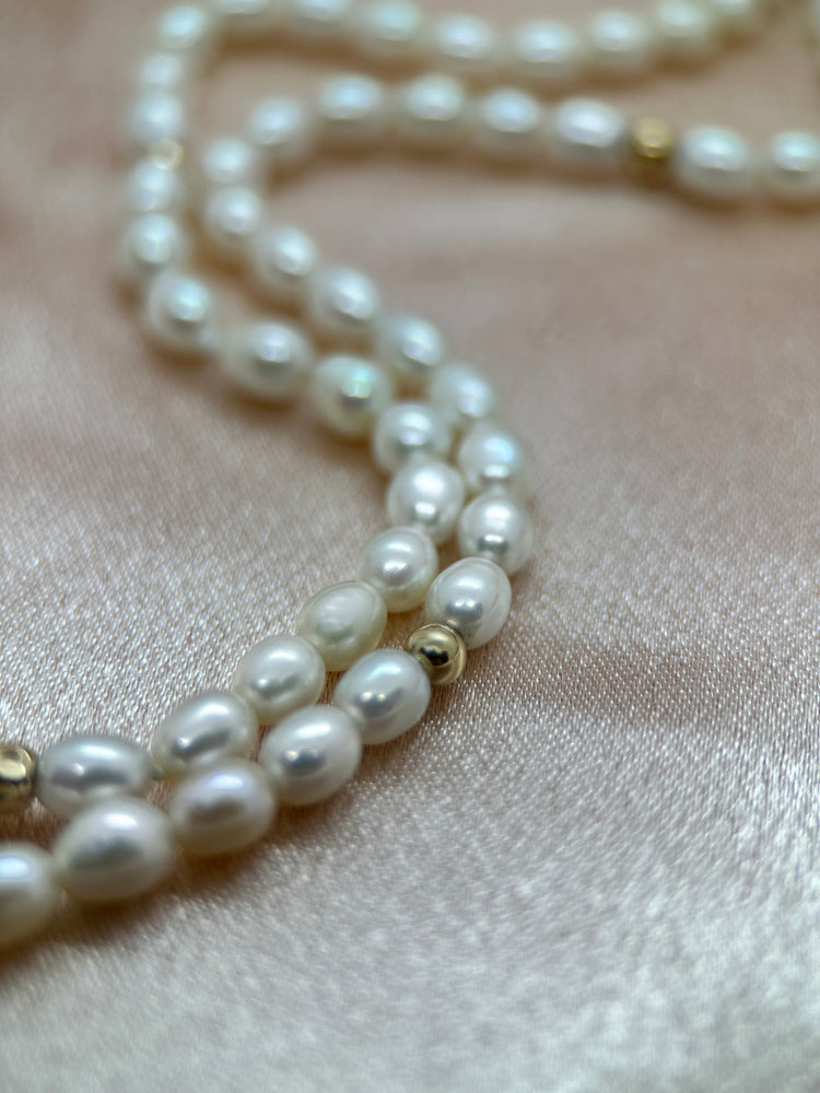 Freshwater Cultured Pearl Necklace with 14K Gold Beads