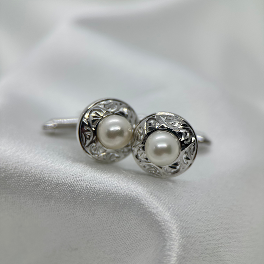 Manschettknappar i 14K Vitguld med Odlade Pärlor