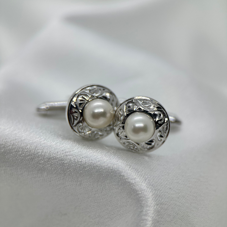 Manschettknappar i 14K Vitguld med Odlade Pärlor
