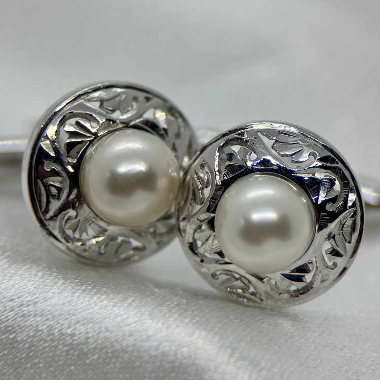 Manschettknappar i 14K Vitguld med Odlade Pärlor