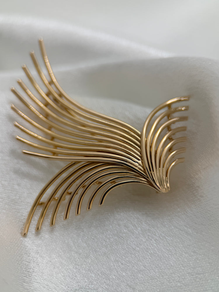 18K Brosch – Spraydesign i polerat guld, 3.7 cm