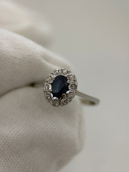 18K Safir- och diamantring – Klusterdesign, Storlek 47