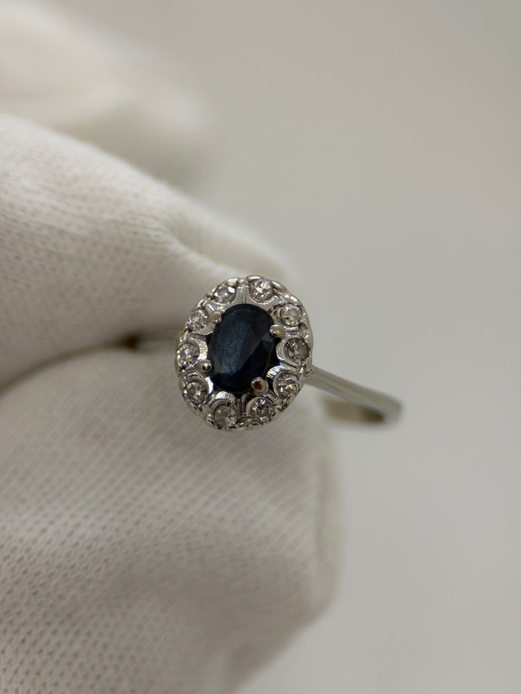 18K Safir- och diamantring – Klusterdesign, Storlek 47