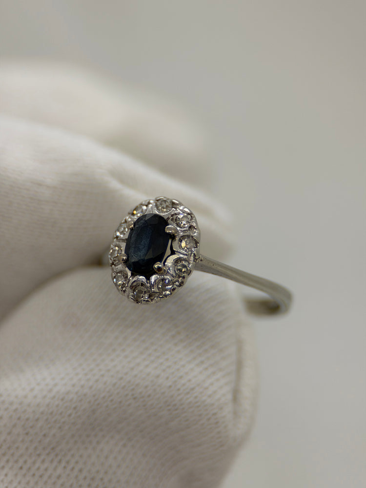 18K Safir- och diamantring – Klusterdesign, Storlek 47