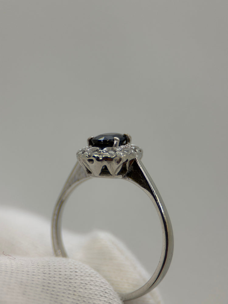 18K Safir- och diamantring – Klusterdesign, Storlek 47