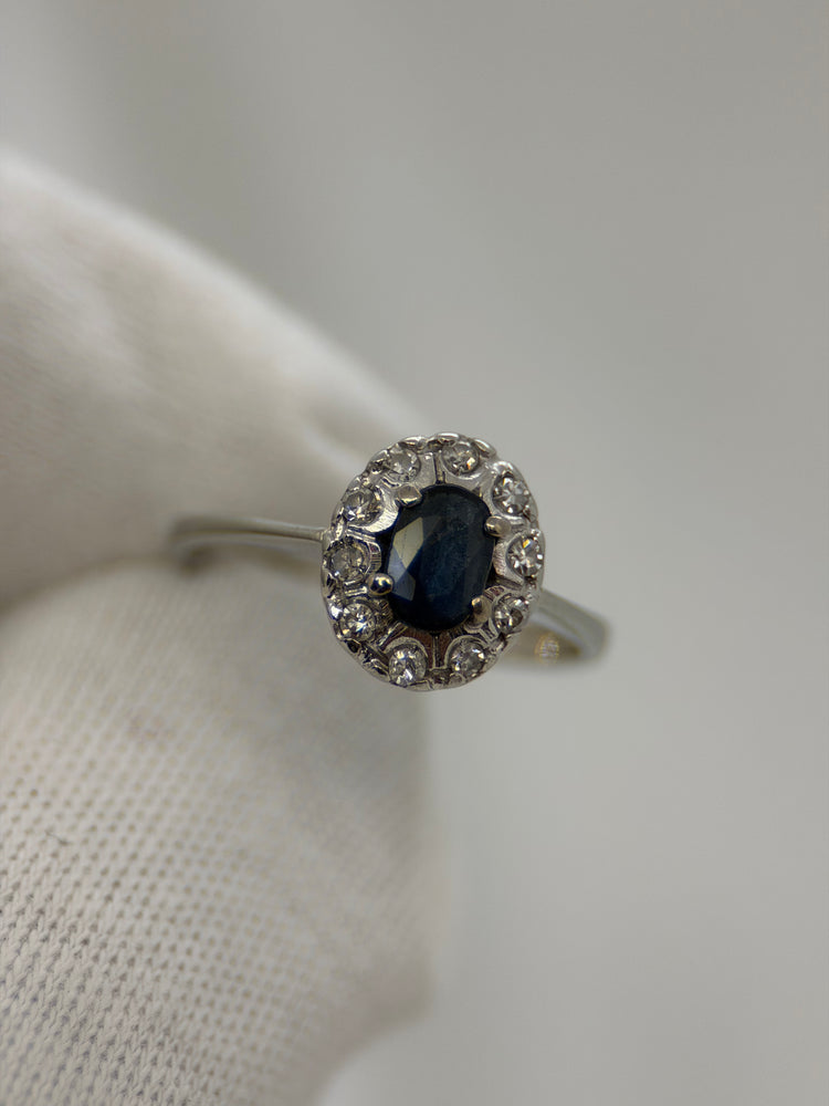 18K Safir- och diamantring – Klusterdesign, Storlek 47