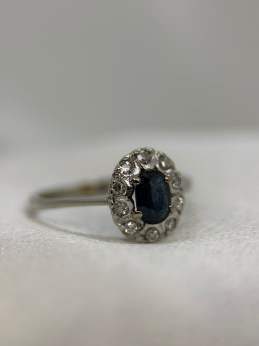 18K Safir- och diamantring – Klusterdesign, Storlek 47