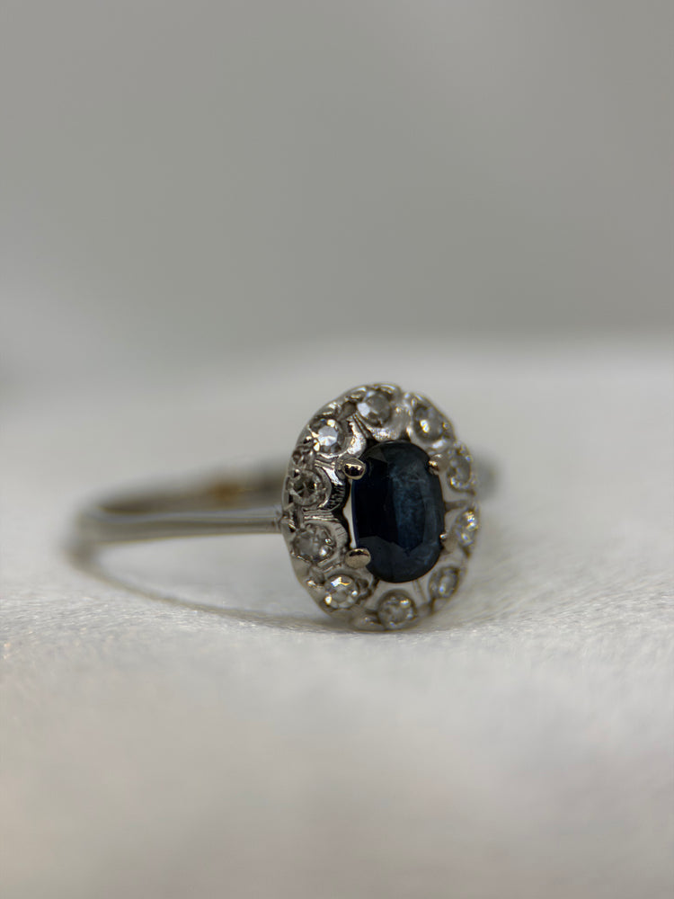 18K Safir- och diamantring – Klusterdesign, Storlek 47
