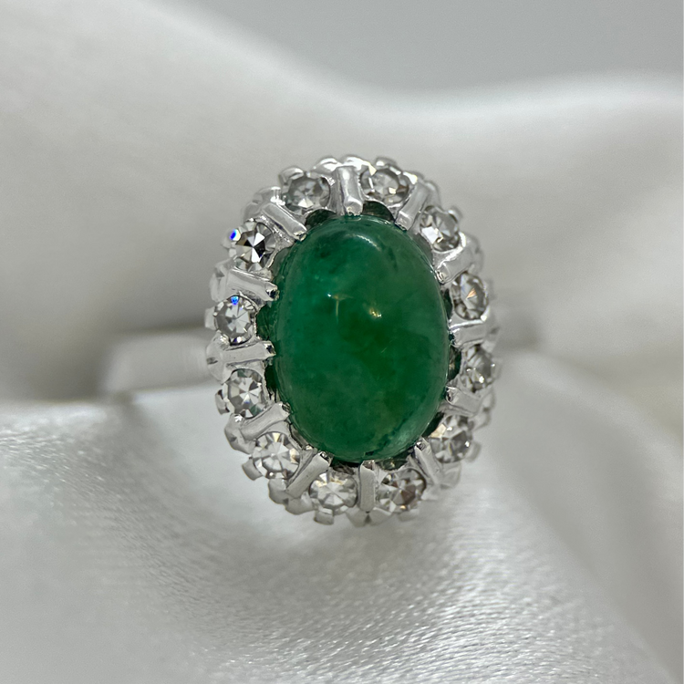 18K Smaragd och Diamantring 1976 - Storlek 54