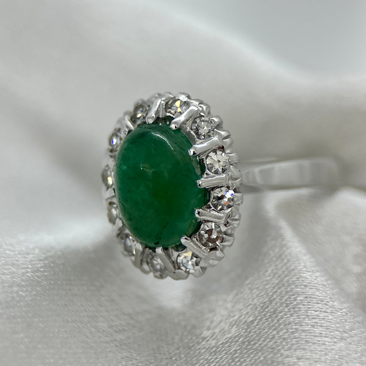 18K Smaragd och Diamantring 1976 - Storlek 54