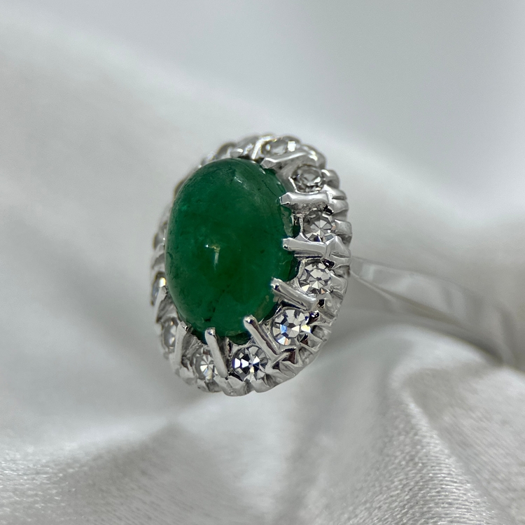 18K Smaragd och Diamantring 1976 - Storlek 54