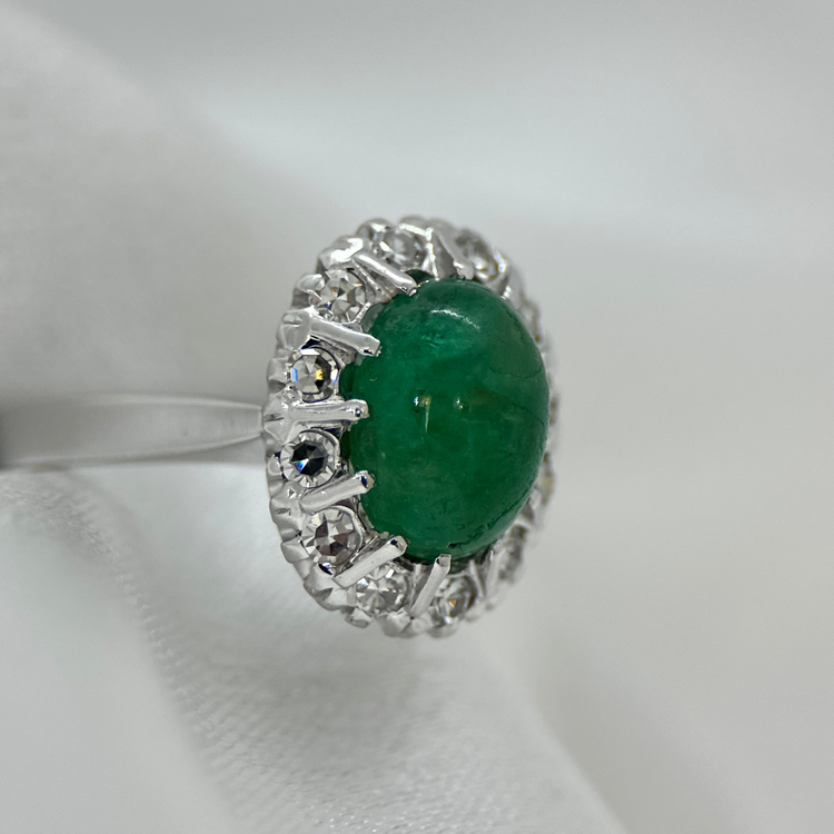 18K Smaragd och Diamantring 1976 - Storlek 54