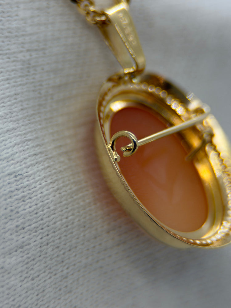 18K Shell Cameo Brooch/Pendant – Lady in Profile