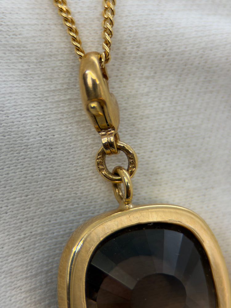 18K Smokey Quartz Pendant – Cushion Cut, 5.5g