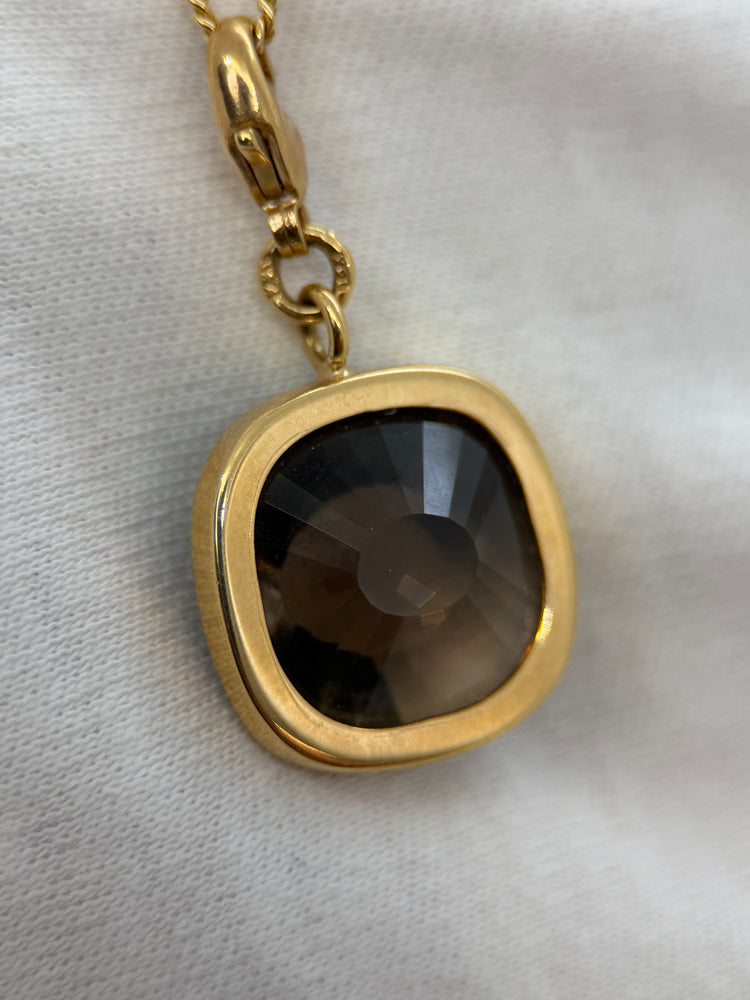 18K Smokey Quartz Pendant – Cushion Cut, 5.5g