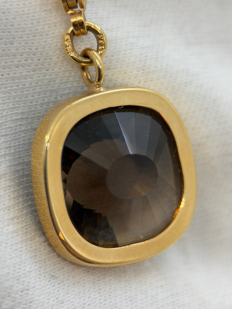 18K Smokey Quartz Pendant – Cushion Cut, 5.5g