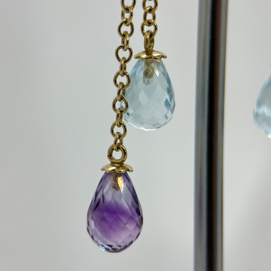 18K Ametist och Topas örhängen - 5 cm