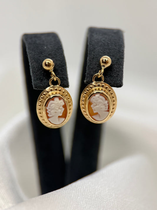 18K Cameo Pendant Earrings – 1.6 cm