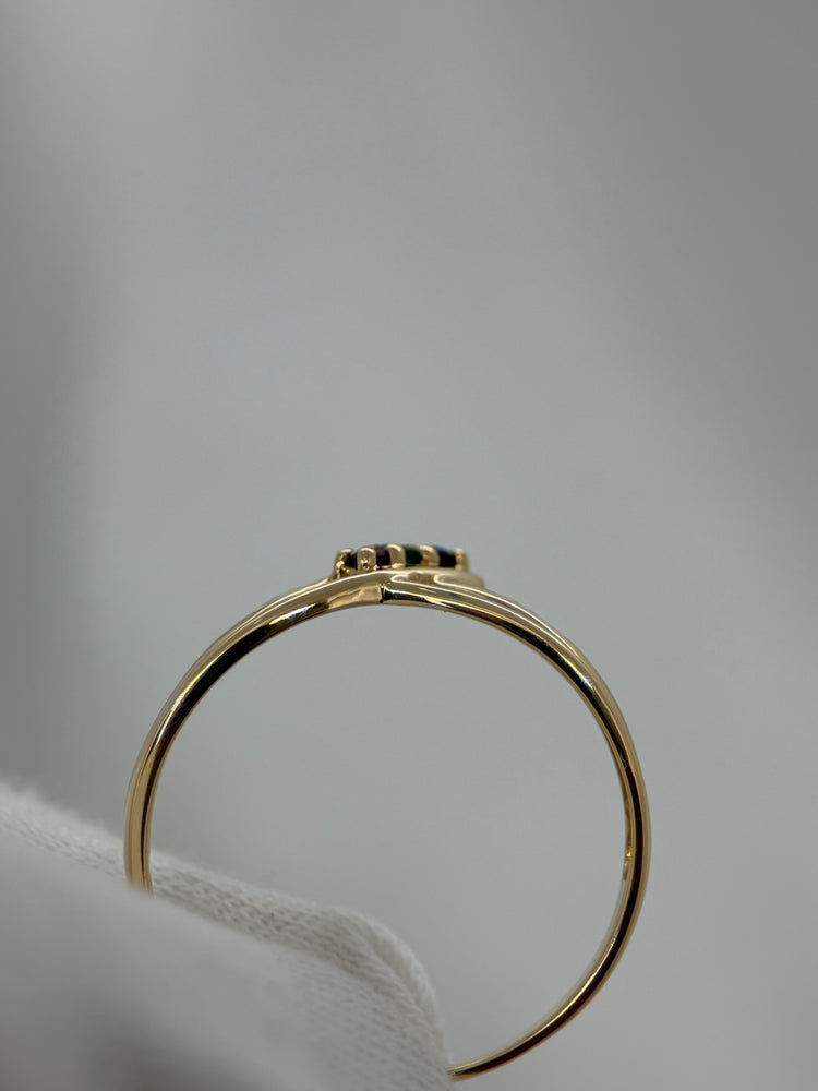 18K Ädelstenring med diamanter – Smaragd, Safir & Rubin, Storlek 59