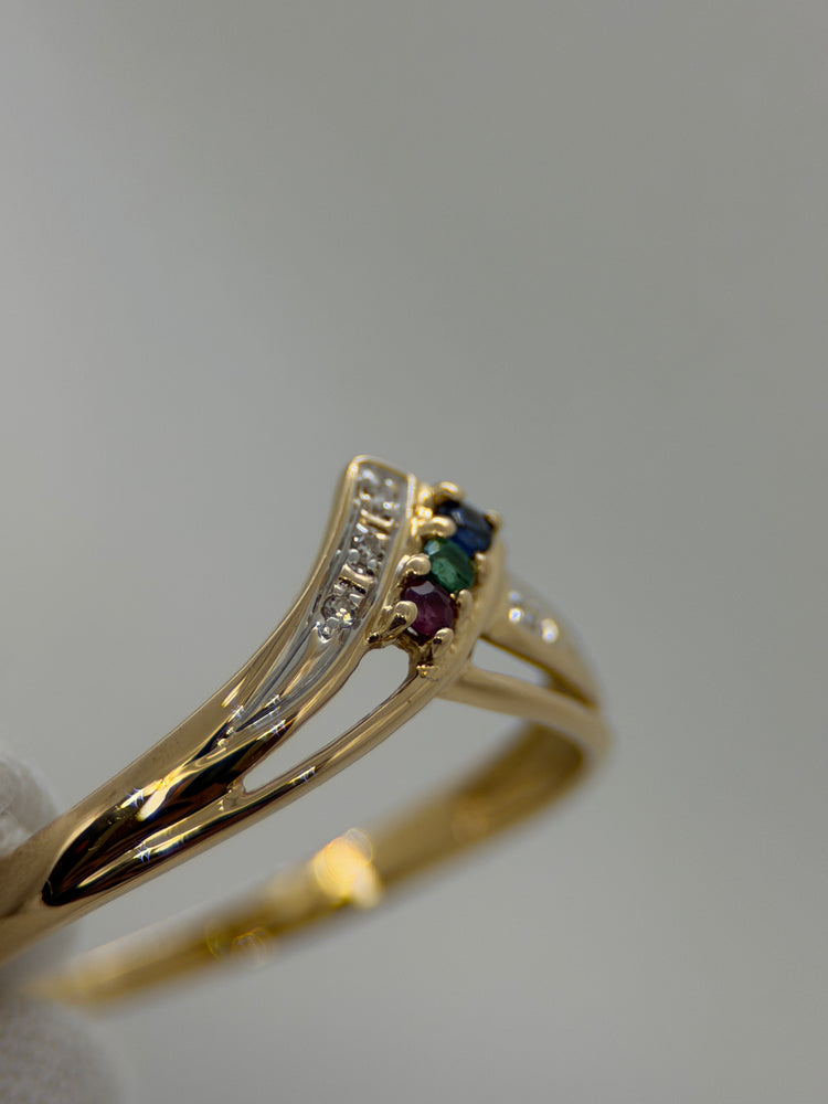 18K Ädelstenring med diamanter – Smaragd, Safir & Rubin, Storlek 59