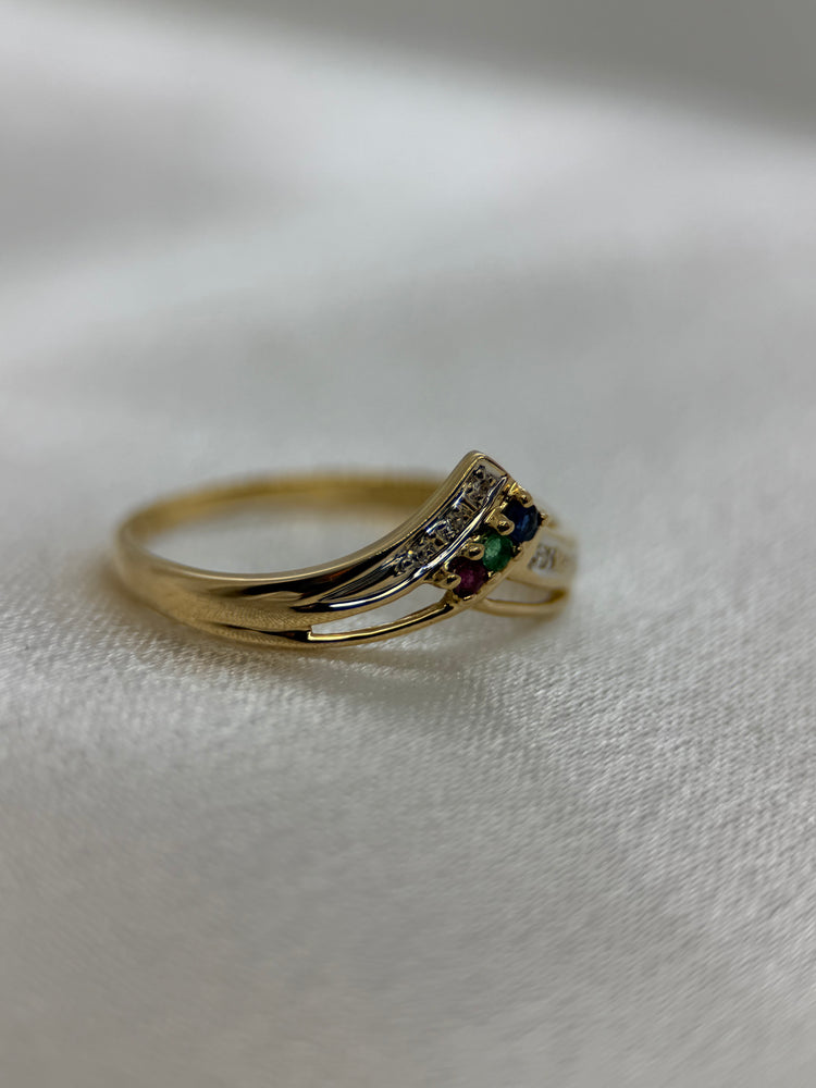 18K Ädelstenring med diamanter – Smaragd, Safir & Rubin, Storlek 59