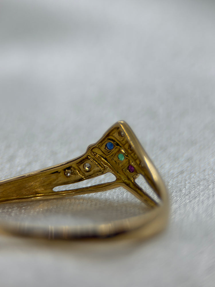 18K Ädelstenring med diamanter – Smaragd, Safir & Rubin, Storlek 59