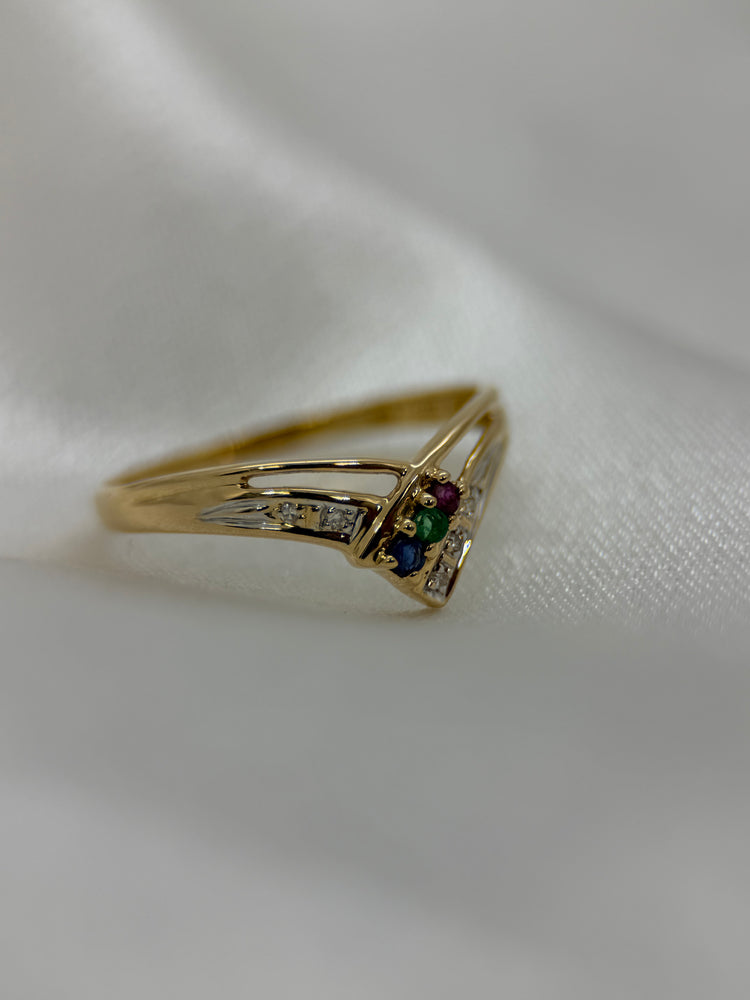 18K Ädelstenring med diamanter – Smaragd, Safir & Rubin, Storlek 59