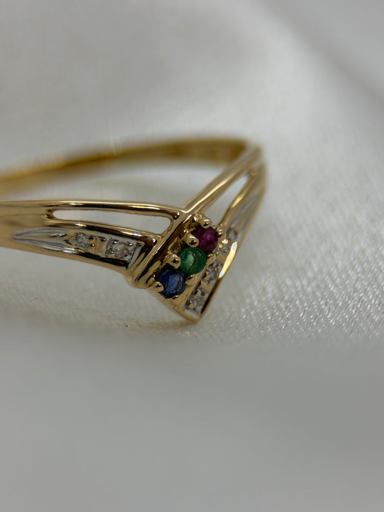 18K Ädelstenring med diamanter – Smaragd, Safir & Rubin, Storlek 59