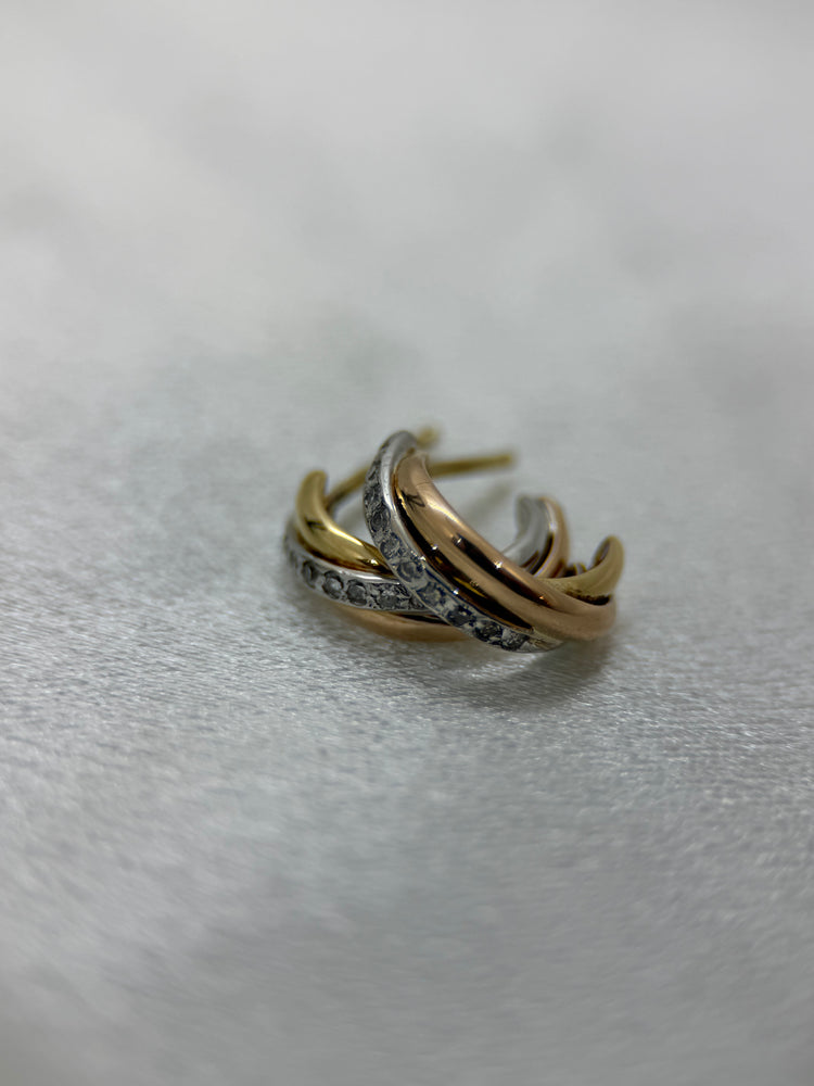 18K Tricolor Creolérhängen med diamanter – 1.3 cm