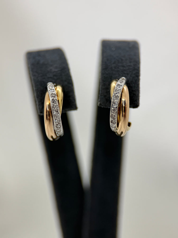 18K Tricolor Creolérhängen med diamanter – 1.3 cm