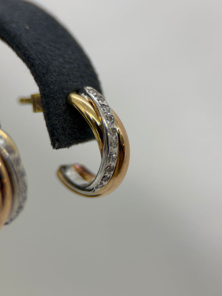 18K Tricolor Creolérhängen med diamanter – 1.3 cm