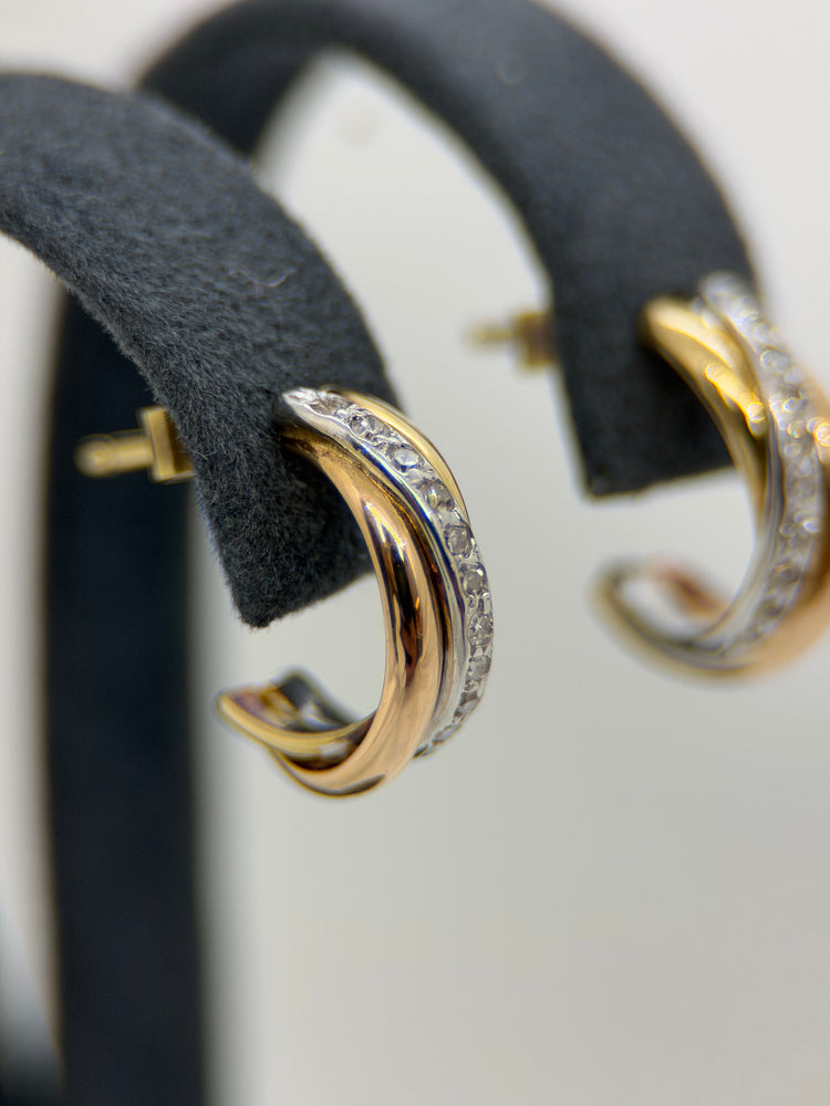 18K Tricolor Creolérhängen med diamanter – 1.3 cm
