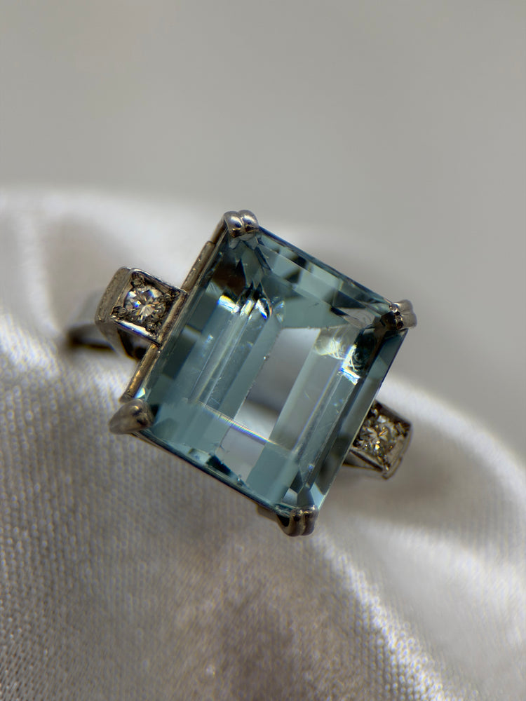 18K Akvamarin Diamantring – 18.00 ct, Storlek 50