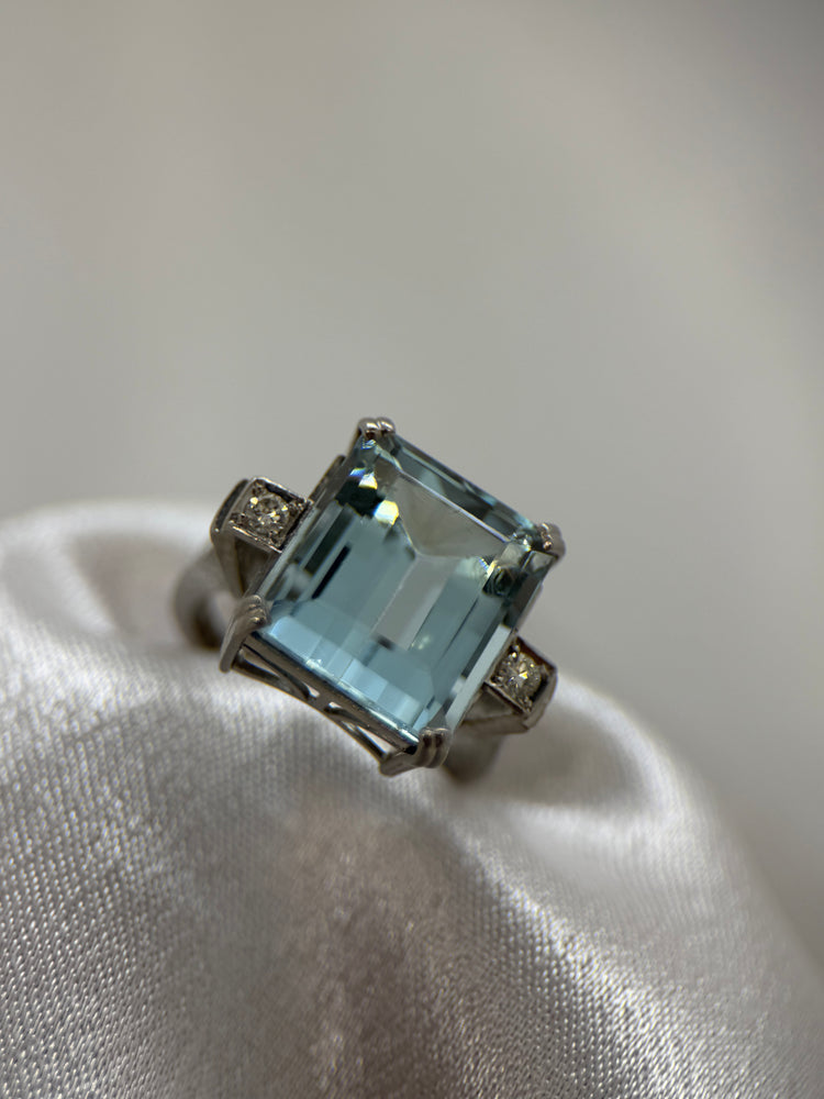 18K Akvamarin Diamantring – 18.00 ct, Storlek 50