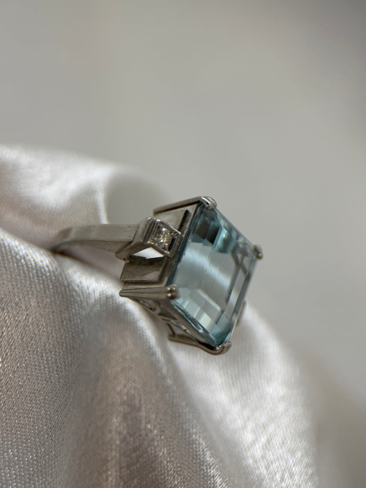 18K Akvamarin Diamantring – 18.00 ct, Storlek 50