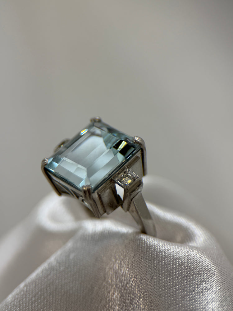 18K Akvamarin Diamantring – 18.00 ct, Storlek 50