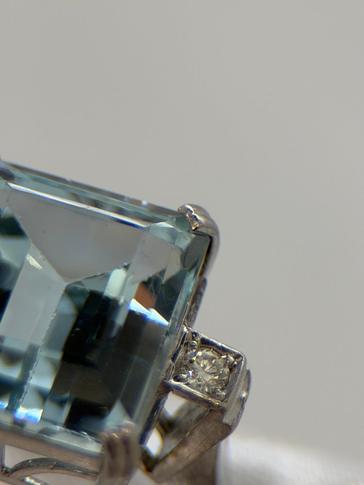 18K Akvamarin Diamantring – 18.00 ct, Storlek 50