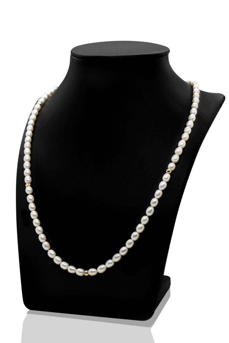 Freshwater Cultured Pearl Necklace with 14K Gold Beads