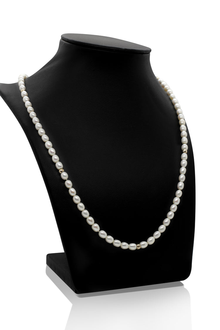 Freshwater Cultured Pearl Necklace with 14K Gold Beads